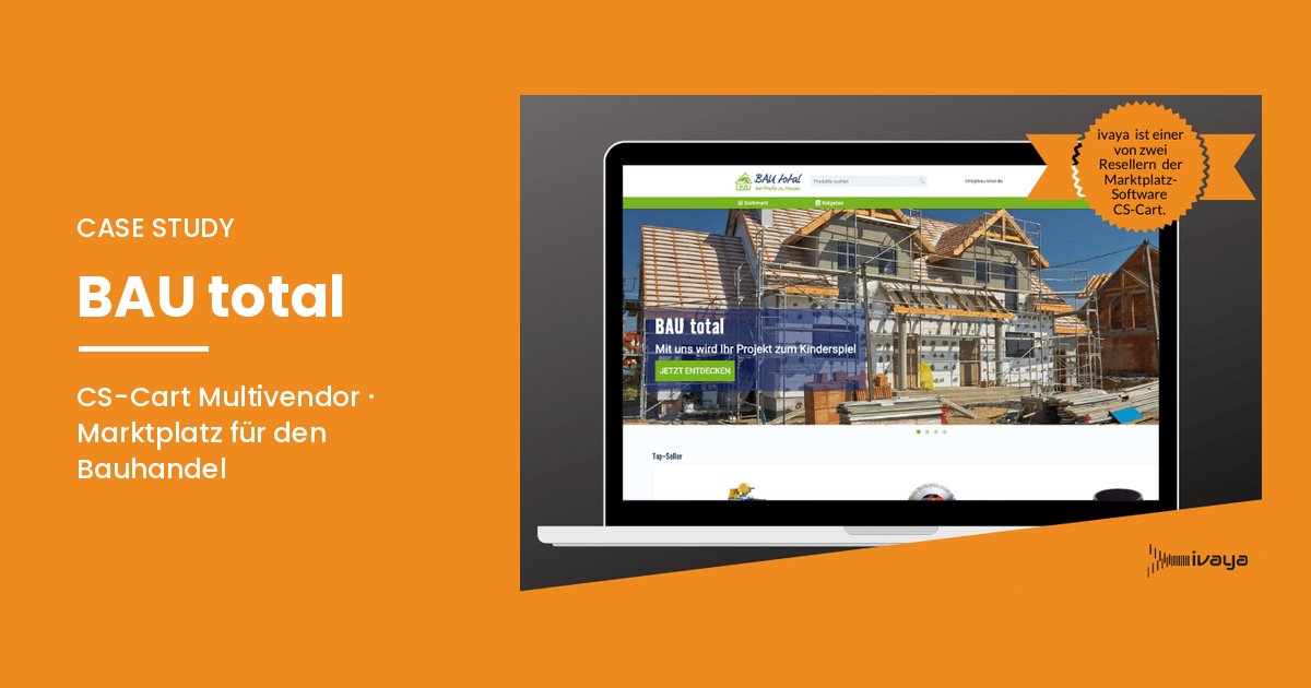 Case Study BAU total: CS-Cart-Multi-Vendor-Marktplatz für den Bauhandel auf einem Laptop